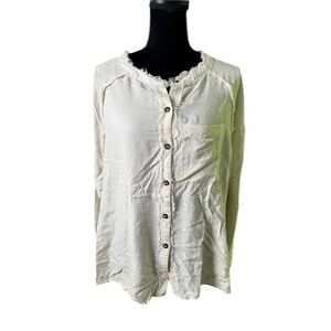 CJLA Womens Cream Button Down Linen Blend Blouse Small NWOT